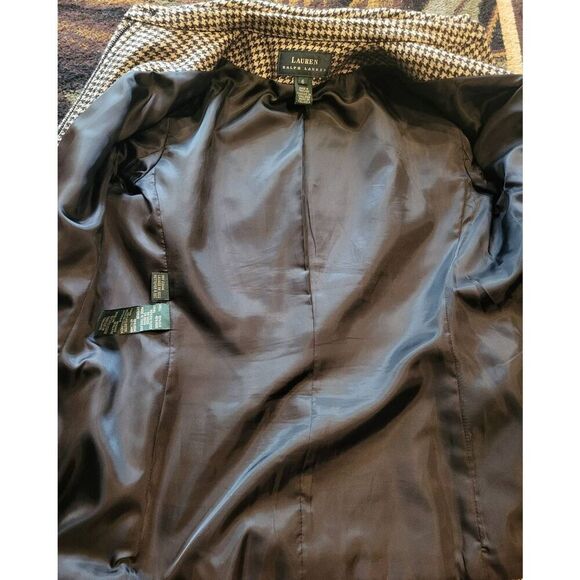 Lauren Ralph Lauren Jacket Women's 6 Houndstooth Black Ivory Zip Wool Silk - Picture 4 of 6